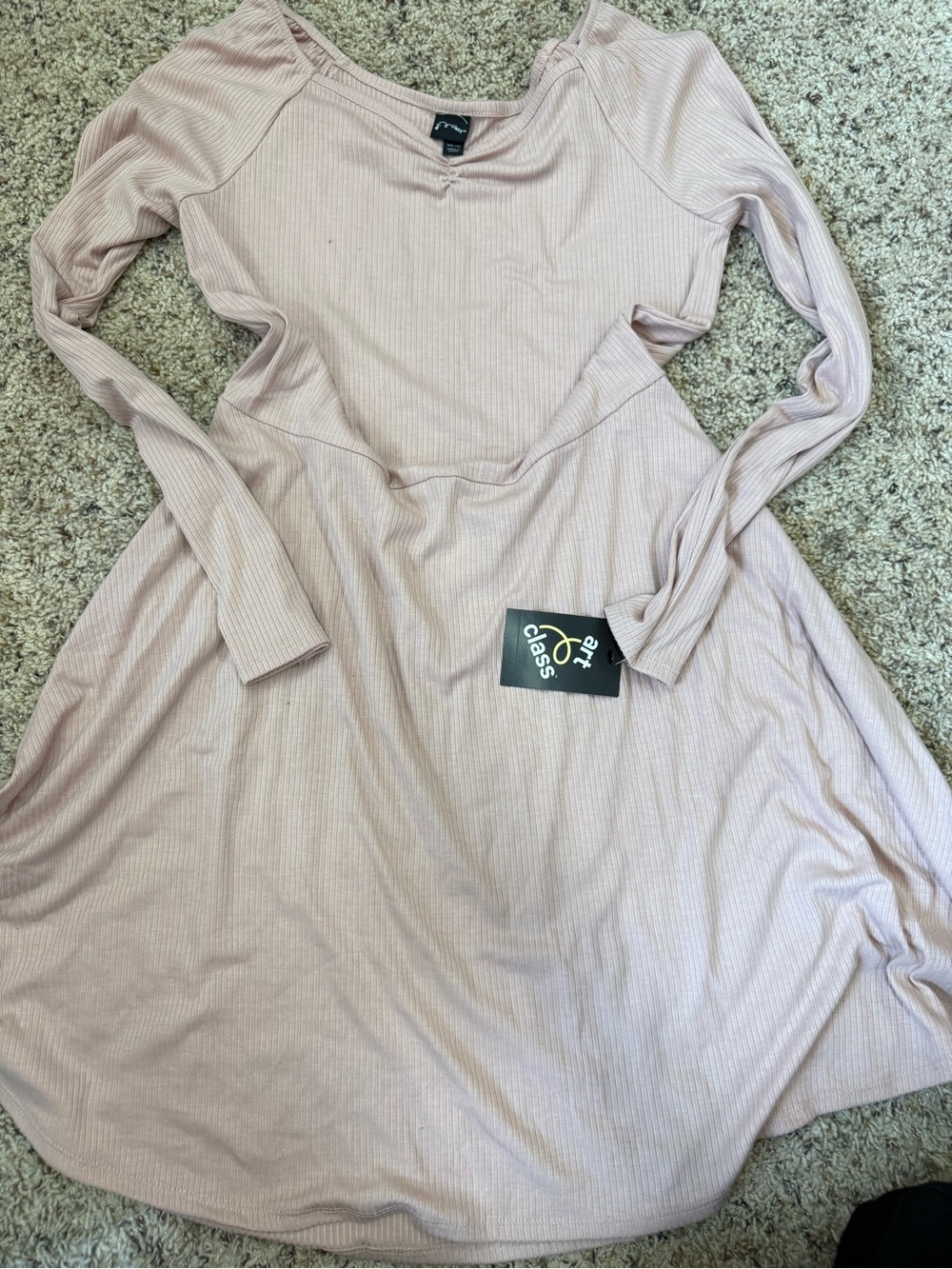 Art Class Long Sleeve Ribbed Fit & Flare Dress - Dusty Pink